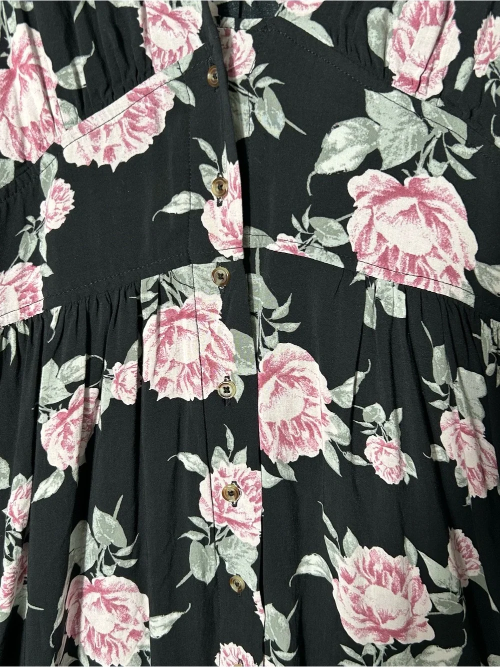 Free People Love My Life Dress Womens Medium Floral Cottage Button Up Flare Midi